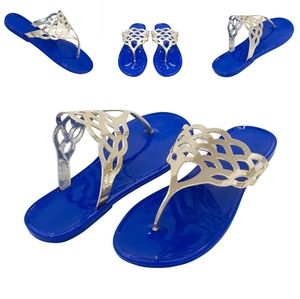 Royal Blue and Gold Jelly Flops Sz 9/10